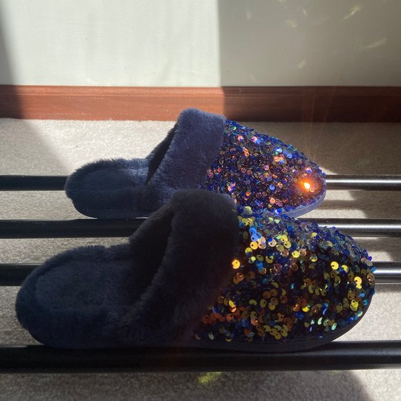 KENSIE Women Plush Sequin Faux Fur Slippers - NEW - Picture 6 of 8